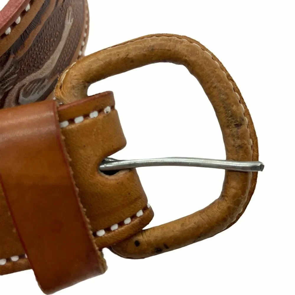 Vtg Brown Embossed Leather Eagle Mexico Belt 41.5